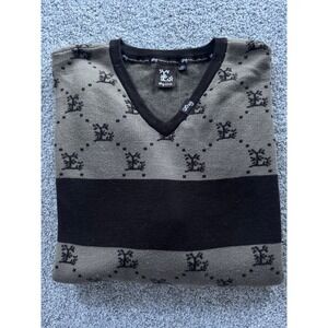 LRG Sweater Mens 3XL Brown Knit Pullover Excellent Monogram V-Neck